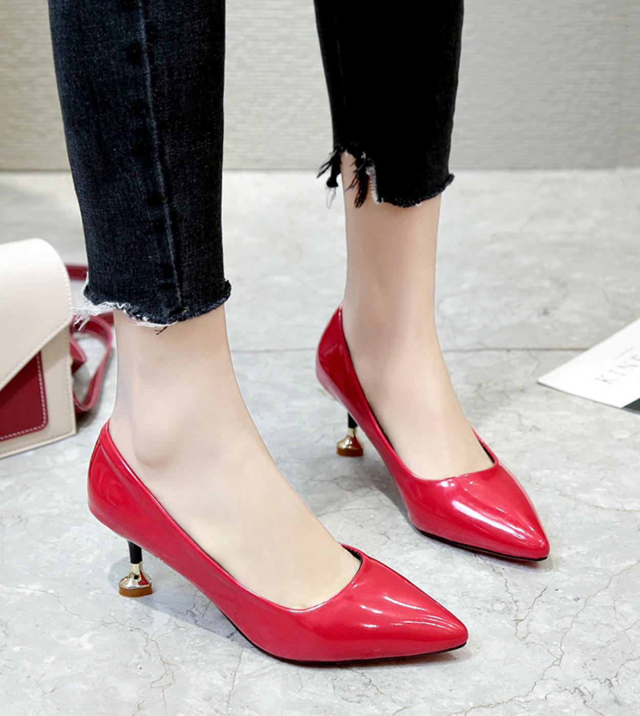 Hot Selling Women Shoes Pointed Toe Pumps Patent Leather Dress Red 6cm High Heels Boat Shoes Shadow Wedding Shoes Zapato