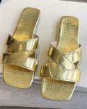 Za 2022 Womens Summer Gold Kbot Flat Sandal  Thin Straps Luxury Slippers Square Toe Flip Flops Casual Beach Flats