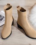 2022 New  Women Boots Ankle High Heel Shoes Woman Stretch Fabric Knee High Pointed Socks Shoes Brand Shoes Woman