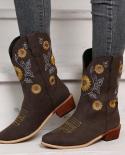 Autumn And Winter New Embroidery Cowboy Boots Womens Autumn Western Boots Retro Short Boots Womens Womens Shoes Botas