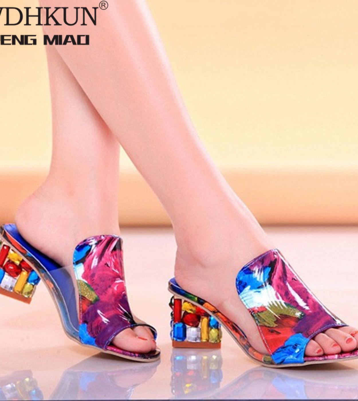 Crystal Sandals Ladies Open Toe Sandals Square Heels Spring Summer Shoes Sandals Women Footwear Sandalia Feminina  Women