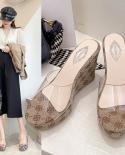 Summer Slippers Pvc Transparent Peep Toe Platform Wedges Slippers Sandals Women Fashion High Heels Female Shoes 10cm Gol