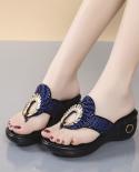 Womens Open Toe Slippers Sequins Decor Platform Ladylike Sweet 2022 New Summer Fashion Popular Comfy High Thick Heel Sl