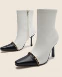 2022 Fashion Mid Calf Boots Women Mixed Colors Thin Heels Boots Ladies Metal Chain Ankle Boots Spring Autumn Western Boo