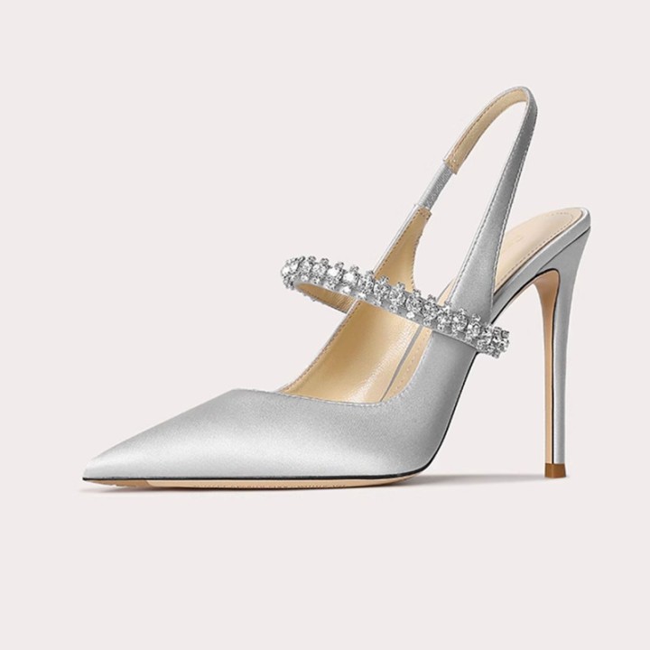 Size 34 45 Womens Diamond Bao Head Sandals 2025 New Thin Heel Pointed Sheepskin Leat