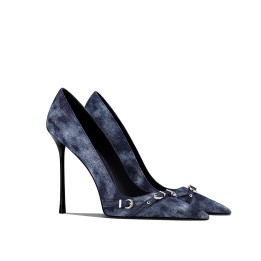 2026 Autumn New Retro Blue Pointed Metal Buckle Stiletto High Heels For Spicy Girls W