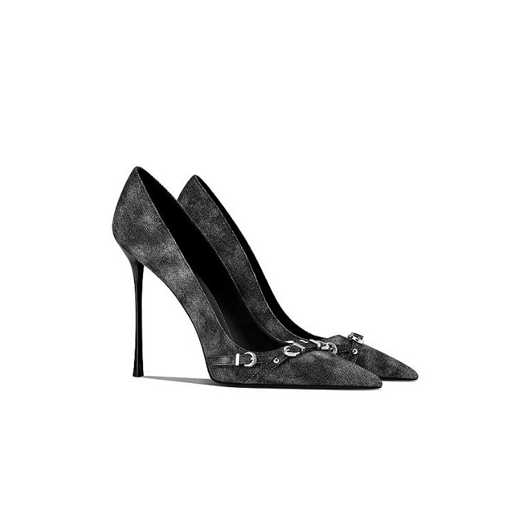 2026 Autumn New Retro Blue Pointed Metal Buckle Stiletto High Heels For Spicy Girls W