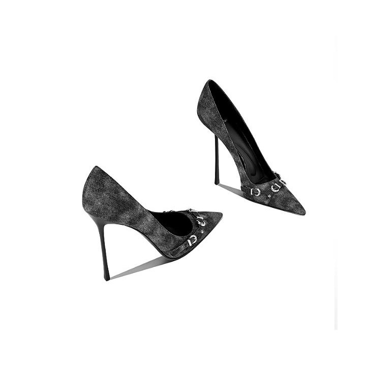 2026 Autumn New Retro Blue Pointed Metal Buckle Stiletto High Heels For Spicy Girls W