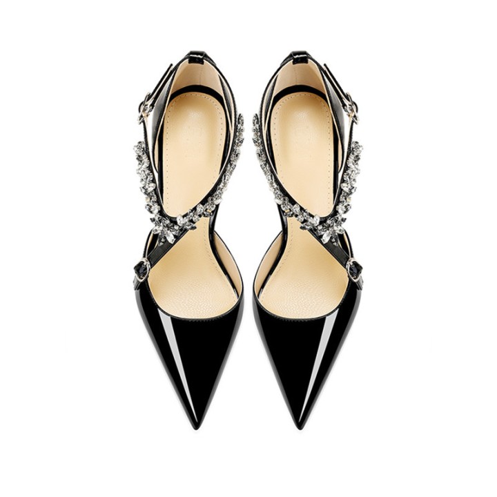 Rhinestone High Heels Summer New Versatile Pointed Heel Oneword Buckle Bag Head Sanda