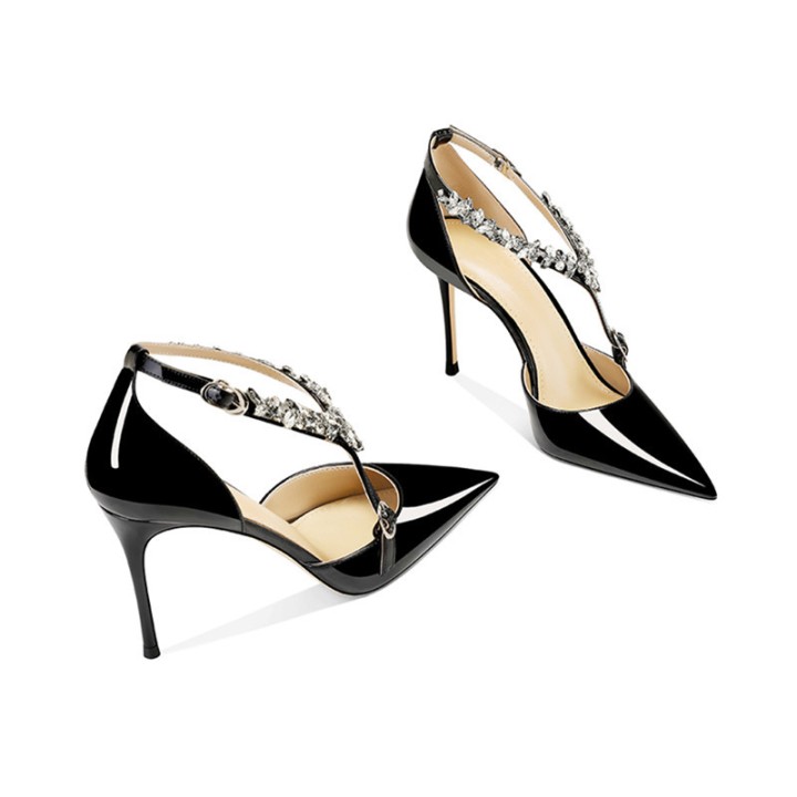 Rhinestone High Heels Summer New Versatile Pointed Heel Oneword Buckle Bag Head Sanda