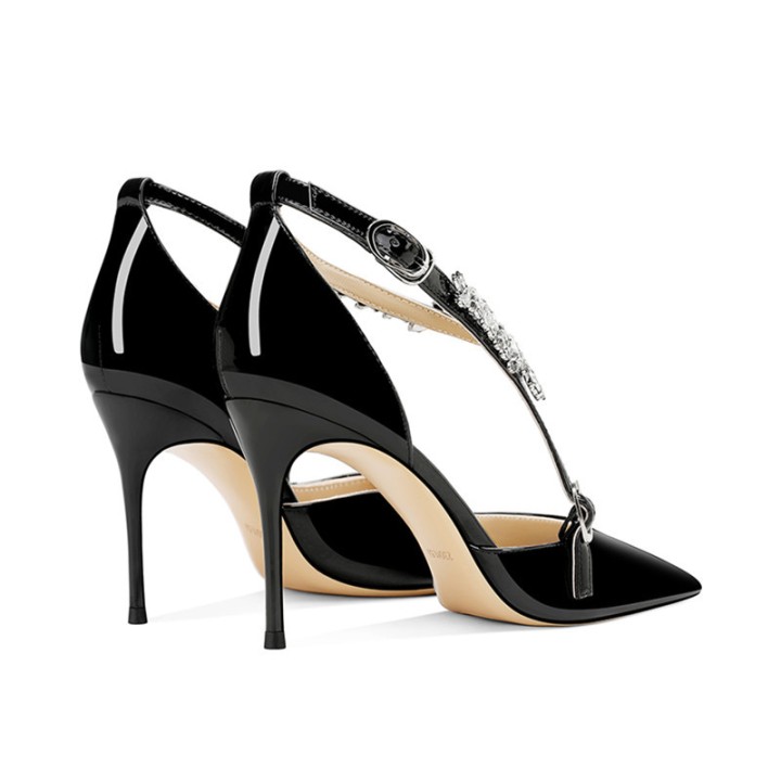 Rhinestone High Heels Summer New Versatile Pointed Heel Oneword Buckle Bag Head Sanda