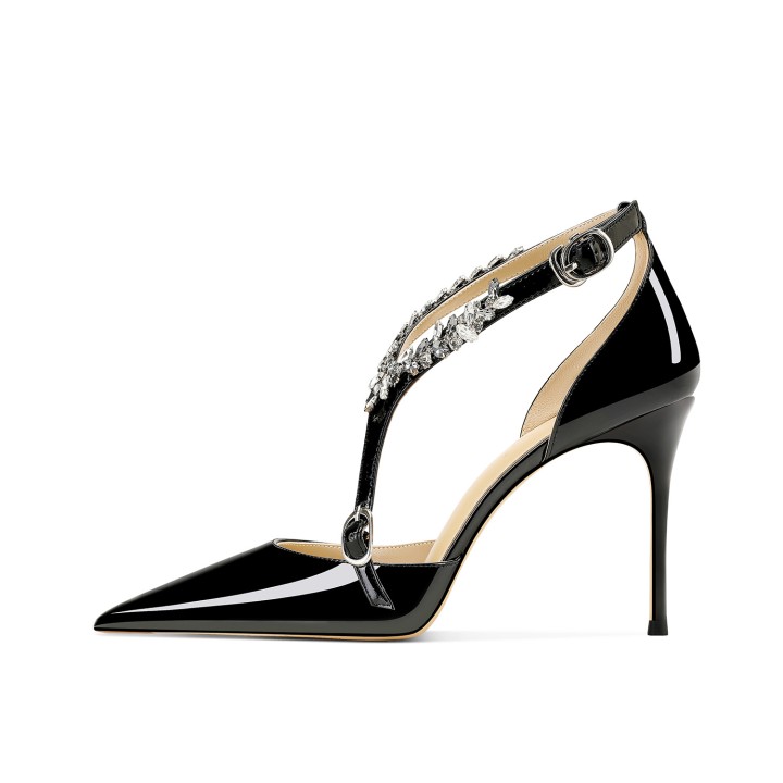 Rhinestone High Heels Summer New Versatile Pointed Heel Oneword Buckle Bag Head Sanda
