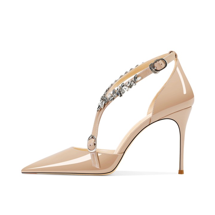 Rhinestone High Heels Summer New Versatile Pointed Heel Oneword Buckle Bag Head Sanda