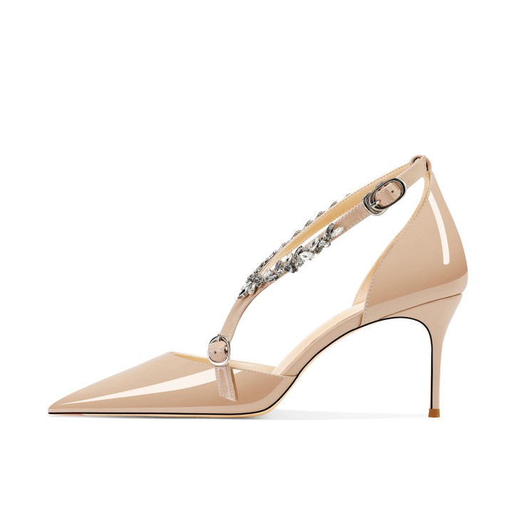 Rhinestone High Heels Summer New Versatile Pointed Heel Oneword Buckle Bag Head Sanda
