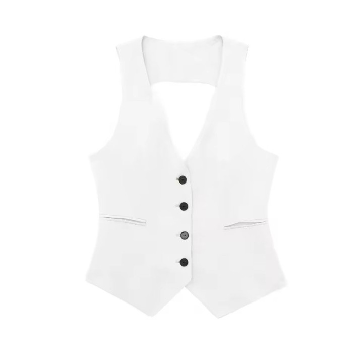 Hh Women Black White Suit Vest Fitted Waist V Neck Top For Women Office Workwear Casu