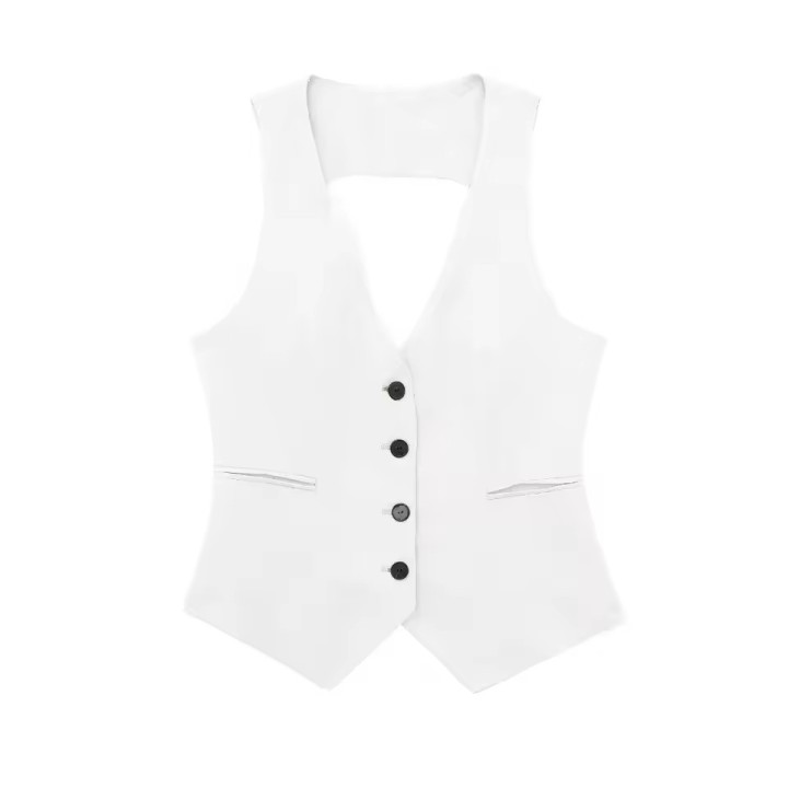 Hh Women Black White Suit Vest Fitted Waist V Neck Top For Women Office Workwear Casu