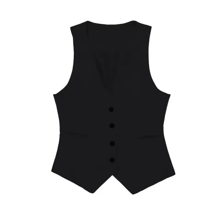 Hh Women Black White Suit Vest Fitted Waist V Neck Top For Women Office Workwear Casu