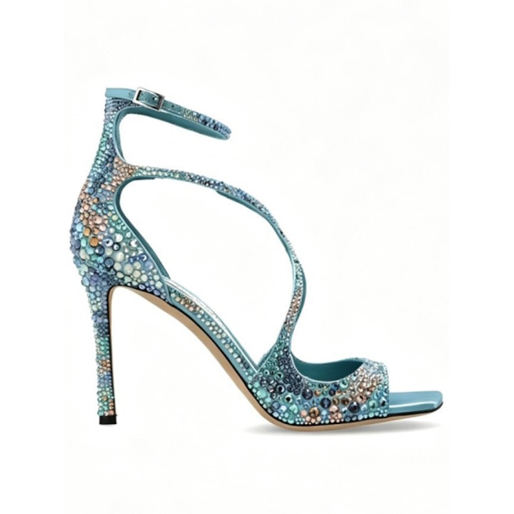 2026summer Rhinestone Toe Baring Slim Heel Sandals For Ladies, Fashionable And Shiny 