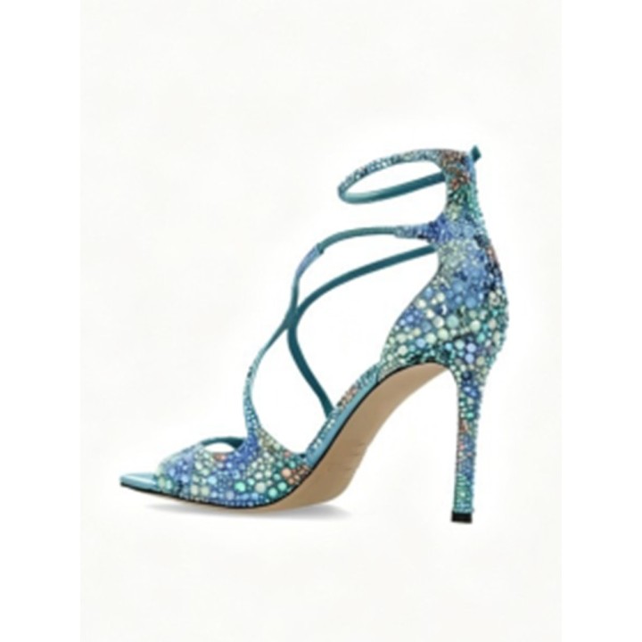 2026summer Rhinestone Toe Baring Slim Heel Sandals For Ladies, Fashionable And Shiny 