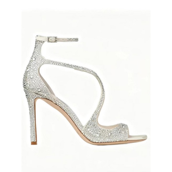 2026summer Rhinestone Toe Baring Slim Heel Sandals For Ladies, Fashionable And Shiny 