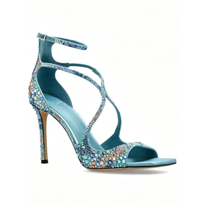 2026summer Rhinestone Toe Baring Slim Heel Sandals For Ladies, Fashionable And Shiny 