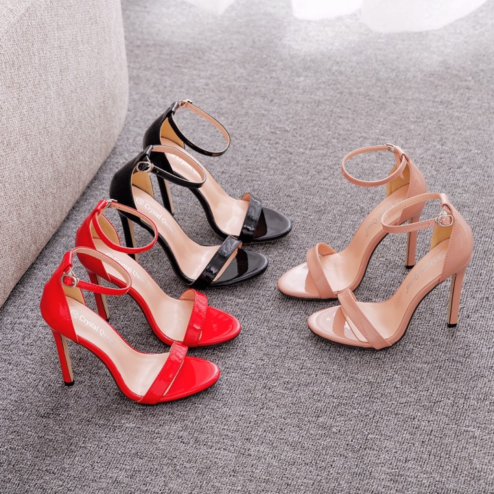 Womens Solid Color Stiletto Heeled Sandals, Fashionable High Heel Summer, Elegant Sa