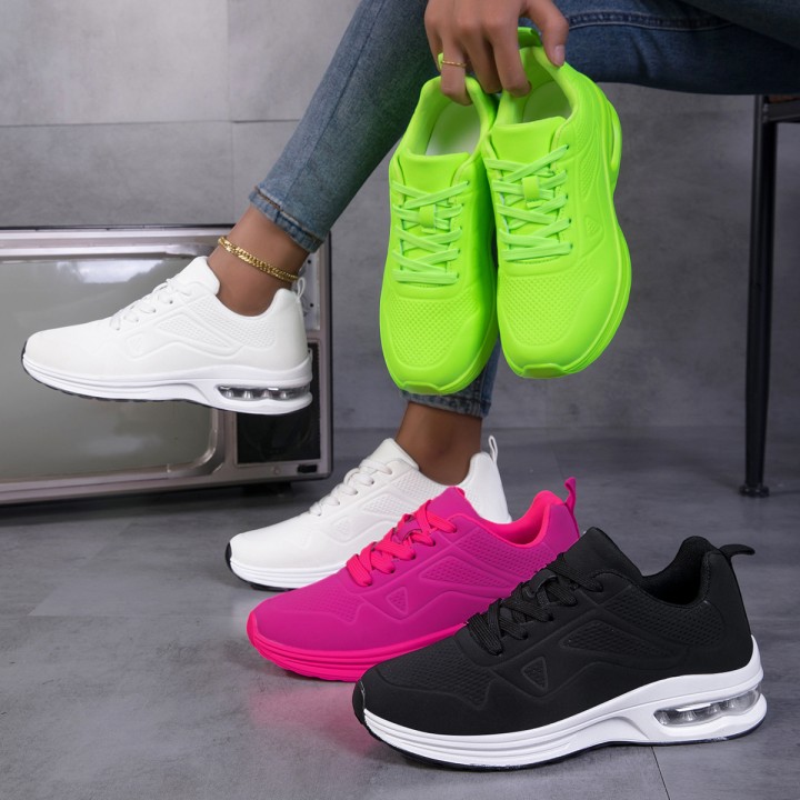 Women Solid Color Air Cushion Walking Sneakers Breathable Soft Upper Shock Absorb Non