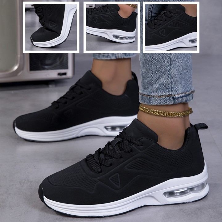 Women Solid Color Air Cushion Walking Sneakers Breathable Soft Upper Shock Absorb Non