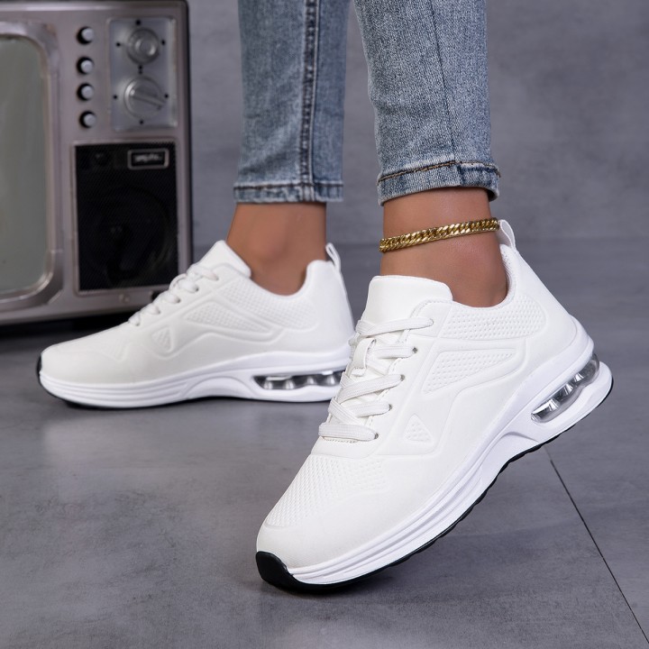 Women Solid Color Air Cushion Walking Sneakers Breathable Soft Upper Shock Absorb Non