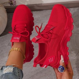 Womens Chunky Dad/mom Sneakers 4cm Heightening Knit Mesh Breathable Nonslip Lace Up 