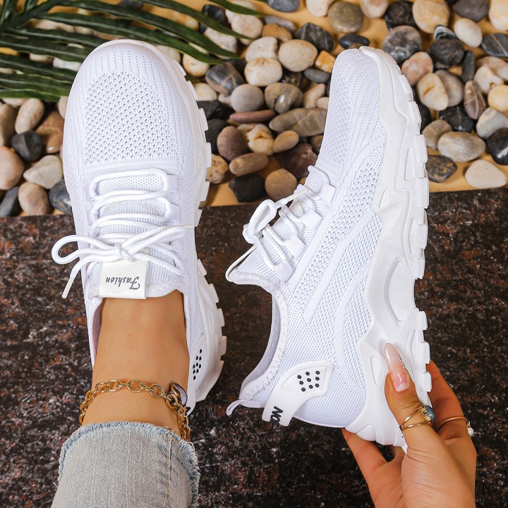 Womens Chunky Dad/mom Sneakers 4cm Heightening Knit Mesh Breathable Nonslip Lace Up 