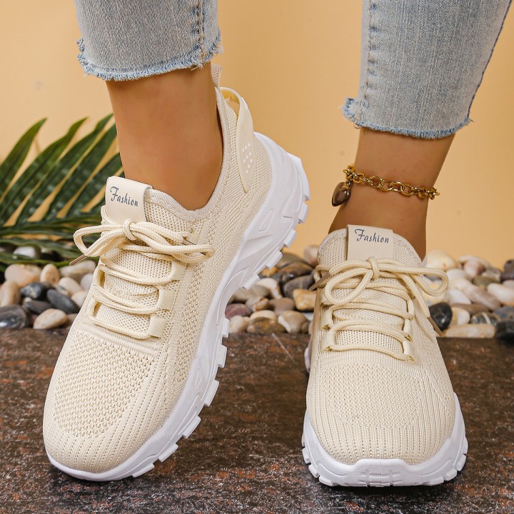 Womens Chunky Dad/mom Sneakers 4cm Heightening Knit Mesh Breathable Nonslip Lace Up 