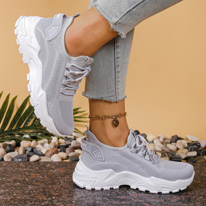 Womens Chunky Dad/mom Sneakers 4cm Heightening Knit Mesh Breathable Nonslip Lace Up 