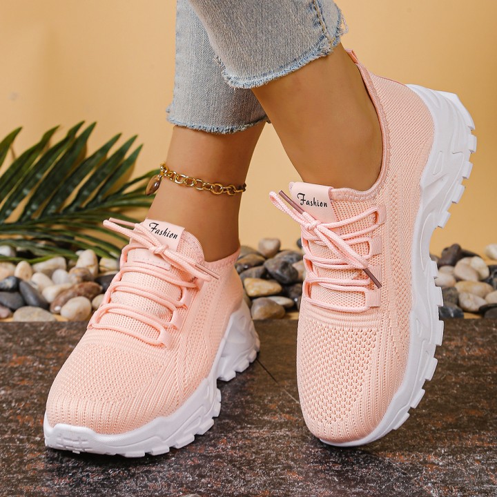 Womens Chunky Dad/mom Sneakers 4cm Heightening Knit Mesh Breathable Nonslip Lace Up 