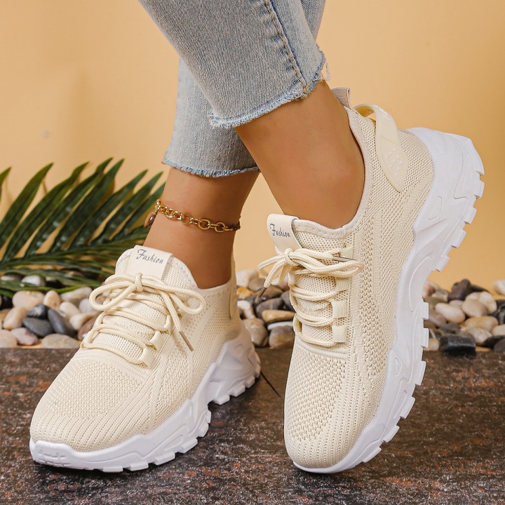 Womens Chunky Dad/mom Sneakers 4cm Heightening Knit Mesh Breathable Nonslip Lace Up 