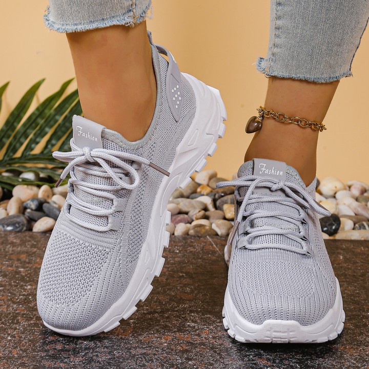 Womens Chunky Dad/mom Sneakers 4cm Heightening Knit Mesh Breathable Nonslip Lace Up 