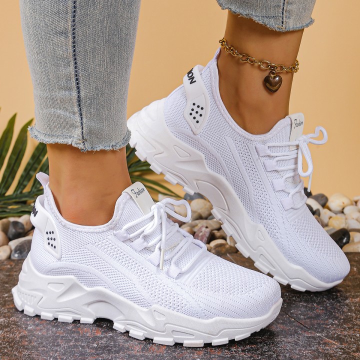Womens Chunky Dad/mom Sneakers 4cm Heightening Knit Mesh Breathable Nonslip Lace Up 