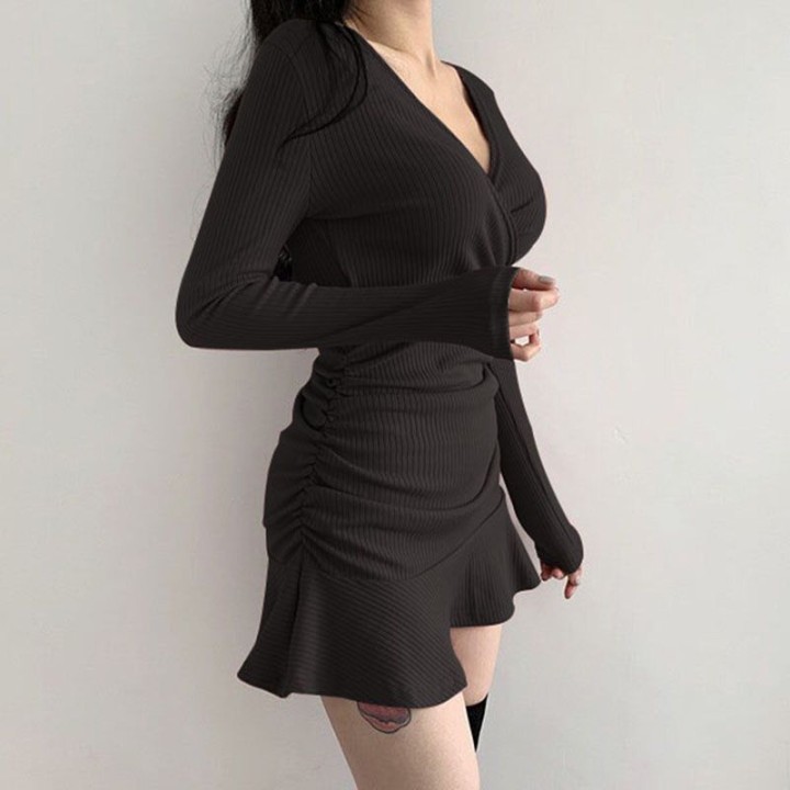 2025 New V Neck Polyester Dress Woman Summer Fashion Long Sleeve Dress Womens Dress 