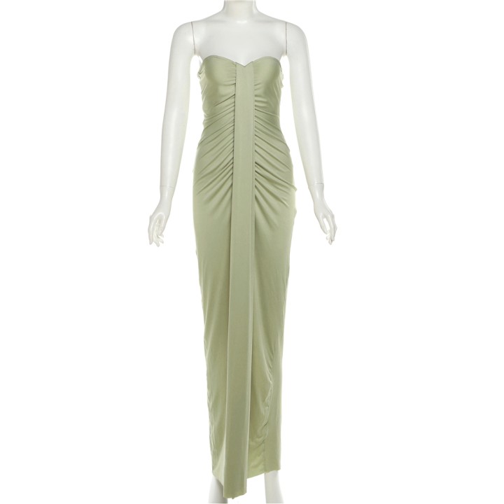 Nibber Elegant Strapless Dress Women Classic Patchwork Ribbon Ruched  Birthday Party 