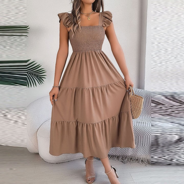 2024 Summer Solid Tank Long Dress For Women Square Collar Sleeveless Aline Maxi Dress
