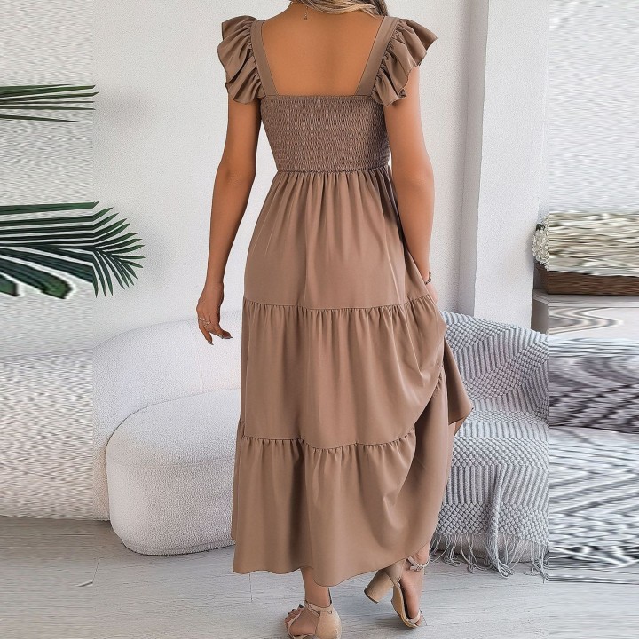 2024 Summer Solid Tank Long Dress For Women Square Collar Sleeveless Aline Maxi Dress