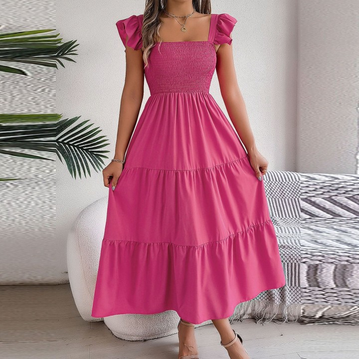 2024 Summer Solid Tank Long Dress For Women Square Collar Sleeveless Aline Maxi Dress
