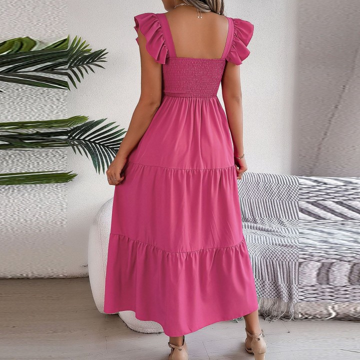 2024 Summer Solid Tank Long Dress For Women Square Collar Sleeveless Aline Maxi Dress