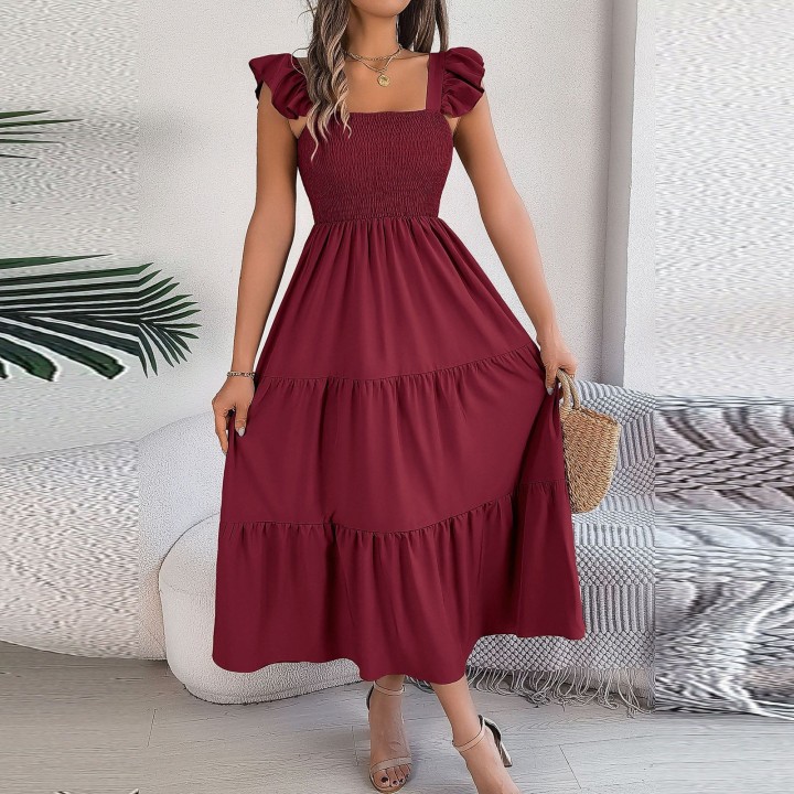 2024 Summer Solid Tank Long Dress For Women Square Collar Sleeveless Aline Maxi Dress