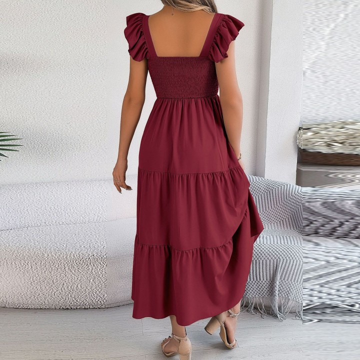 2024 Summer Solid Tank Long Dress For Women Square Collar Sleeveless Aline Maxi Dress
