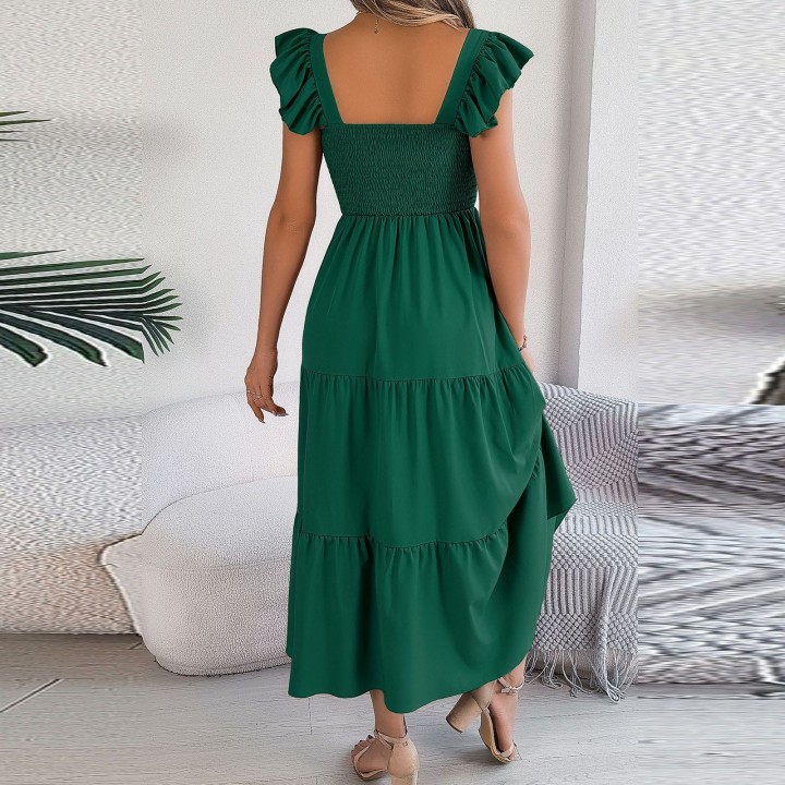 2024 Summer Solid Tank Long Dress For Women Square Collar Sleeveless Aline Maxi Dress