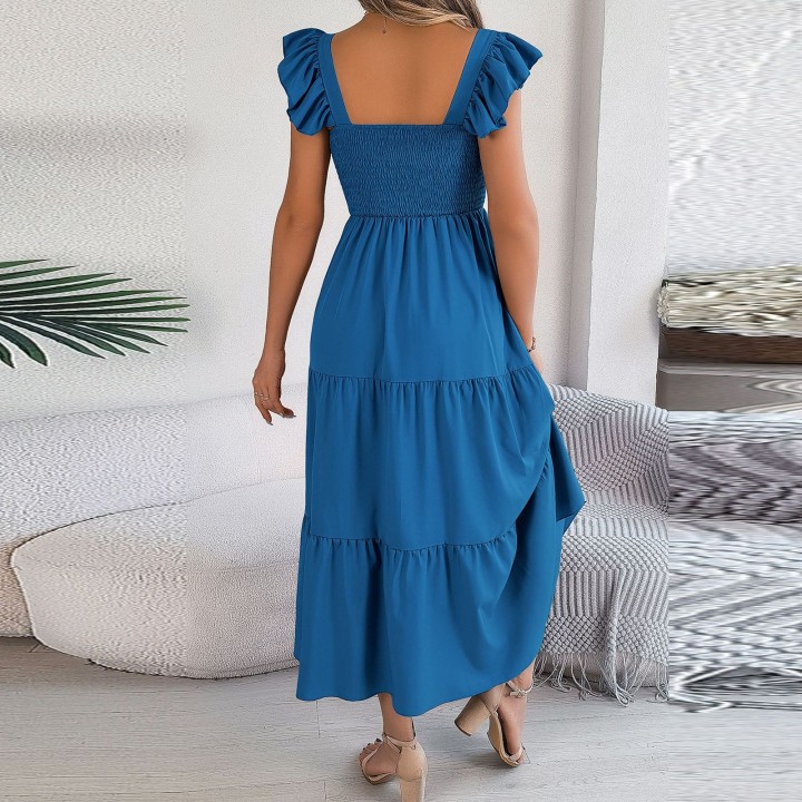 2024 Summer Solid Tank Long Dress For Women Square Collar Sleeveless Aline Maxi Dress