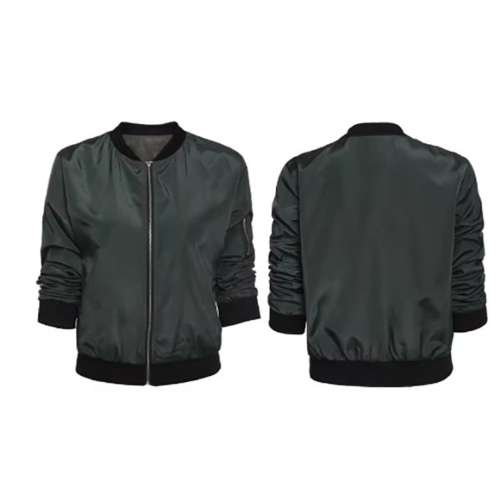2024 Autumn Winter Fashion Women New Slim Jacket Casual Round Neck Solid Color Zipper