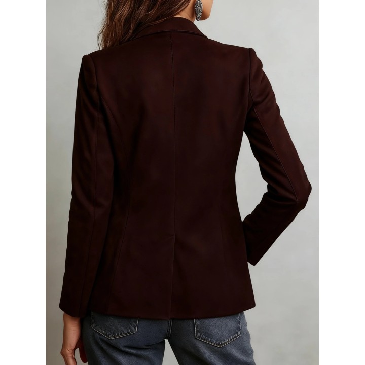Elegant Brown Suede Womens Jacket Autumn Fashion Outerwear With Pockets And Buttons 