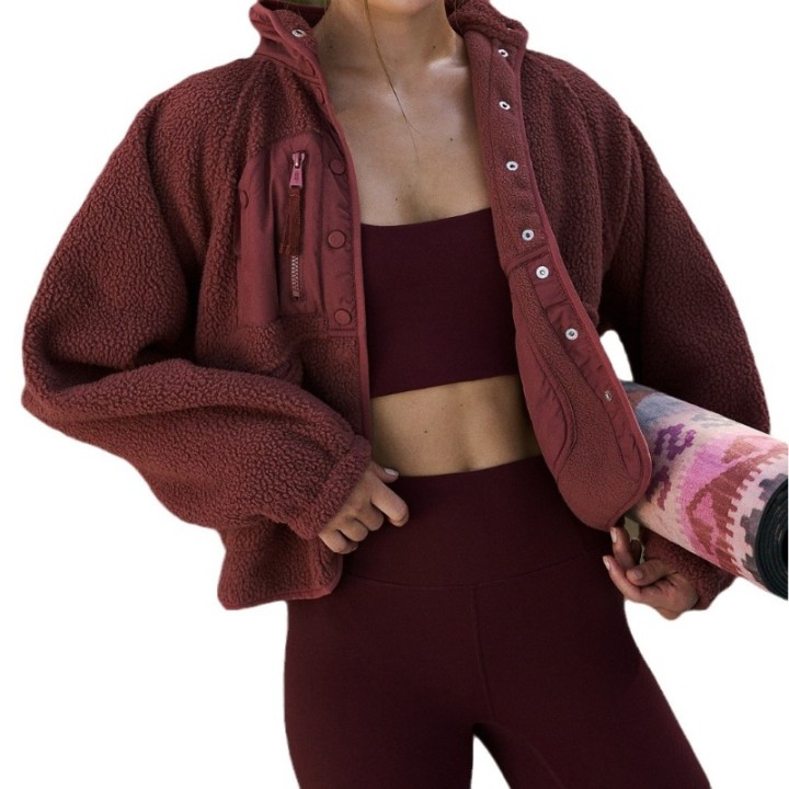 2025 Womens  And  Sheep Velvet Stand Collar Jacket Lightweight Warm Loose Fit Single
